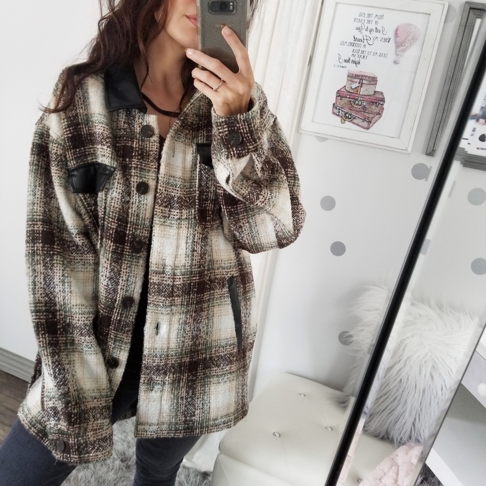 Last1️⃣ Heavyweight Oversized Plaid Button Down Coat Fall Winter Coat - Picture 8 of 11